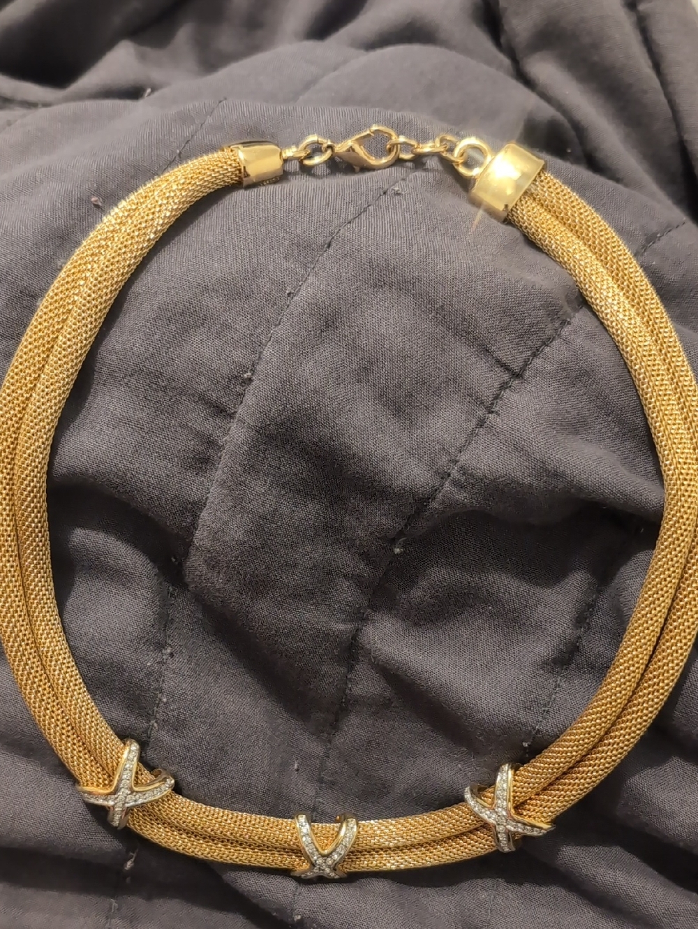 Source Unknown Gold Mesh Choker with Pavé X Accents